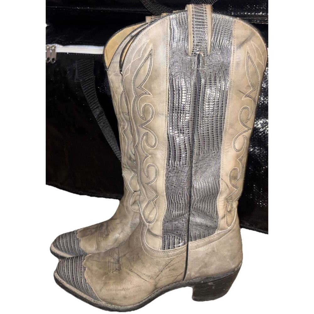 Vintage Texas Imperial Cowboy Boots Leather Gray Black Western USA Size 7.5